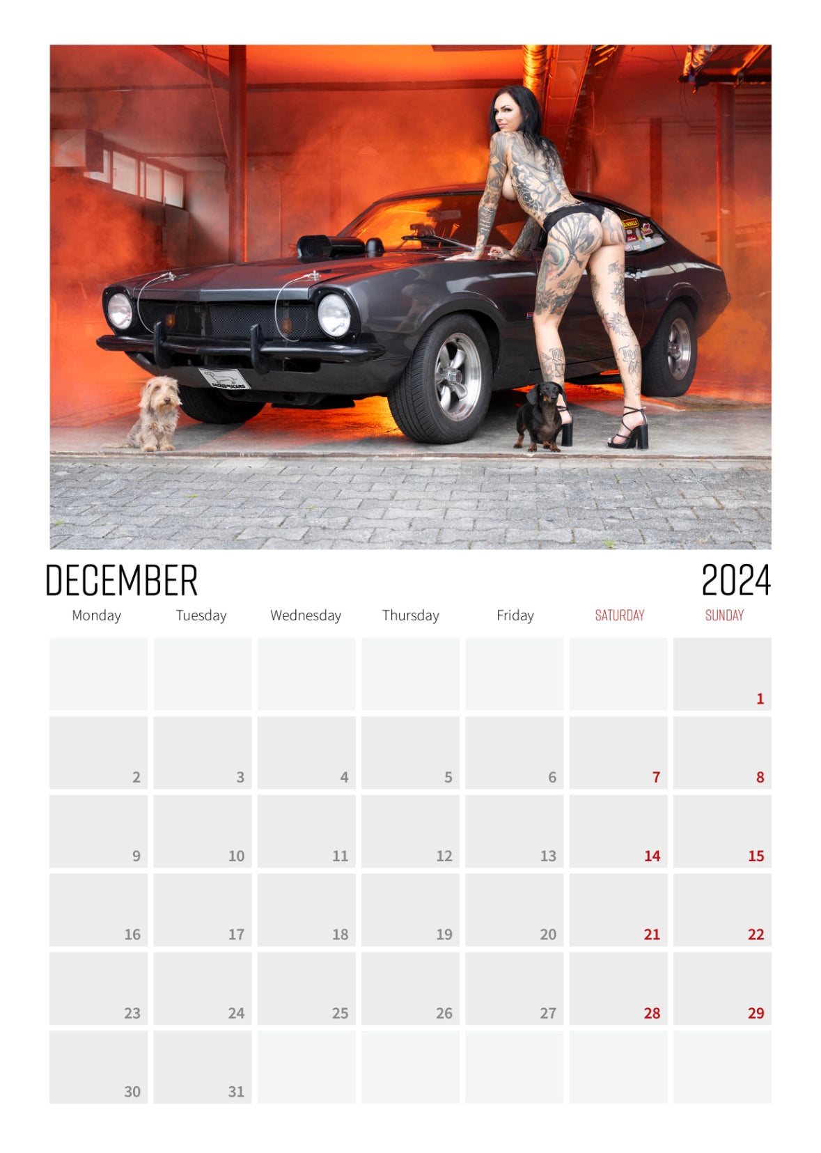 Dackel Girls and Cars Kalender 2024