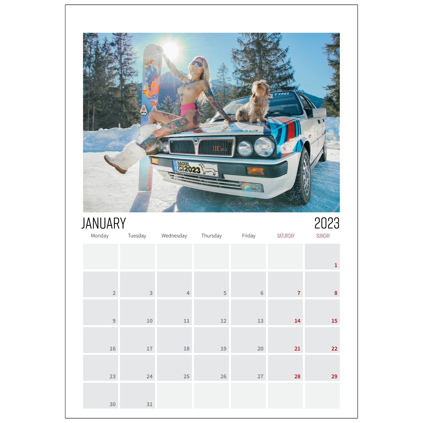 Dackel Girls and Cars Kalender 2023 in A4